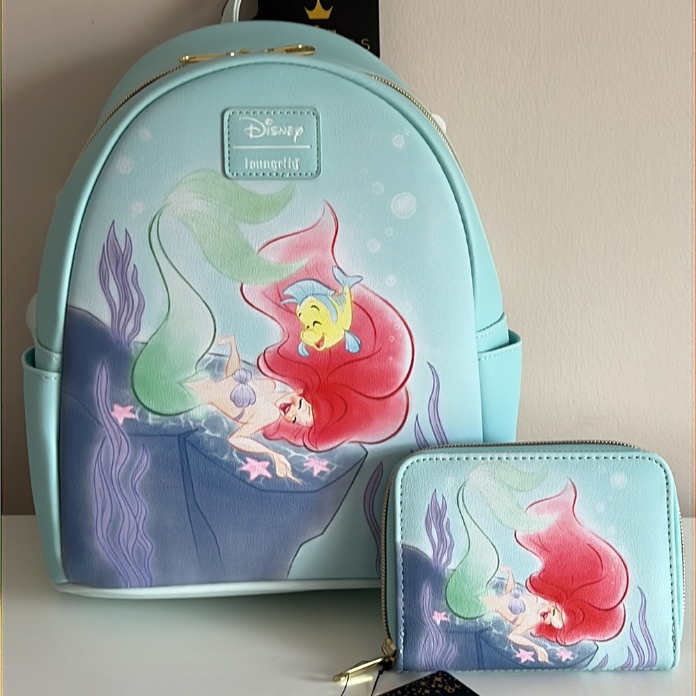 NWT Loungefly Disney The Little Mermaid Giggles Mini Backpack and wallet set - Picture 1 of 10